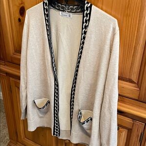 89th & Madison Beige Cardigan with Black Accents